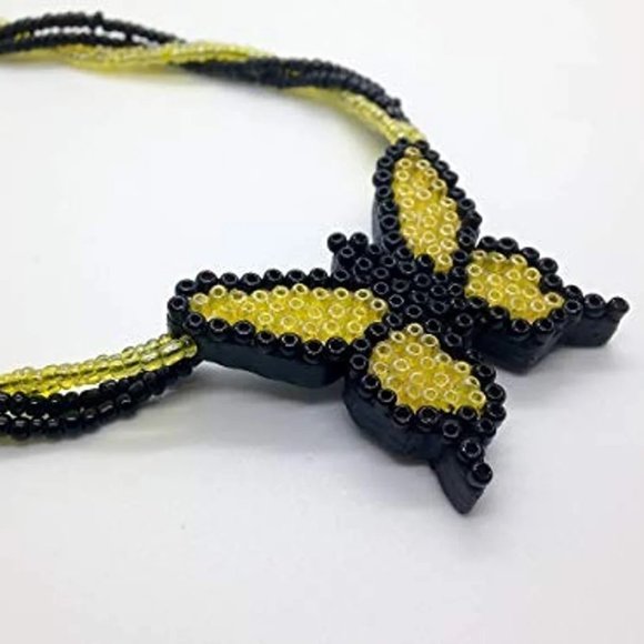 Wooden Beaded Butterfly Necklace handmade handcrafted - Picture 5 of 7